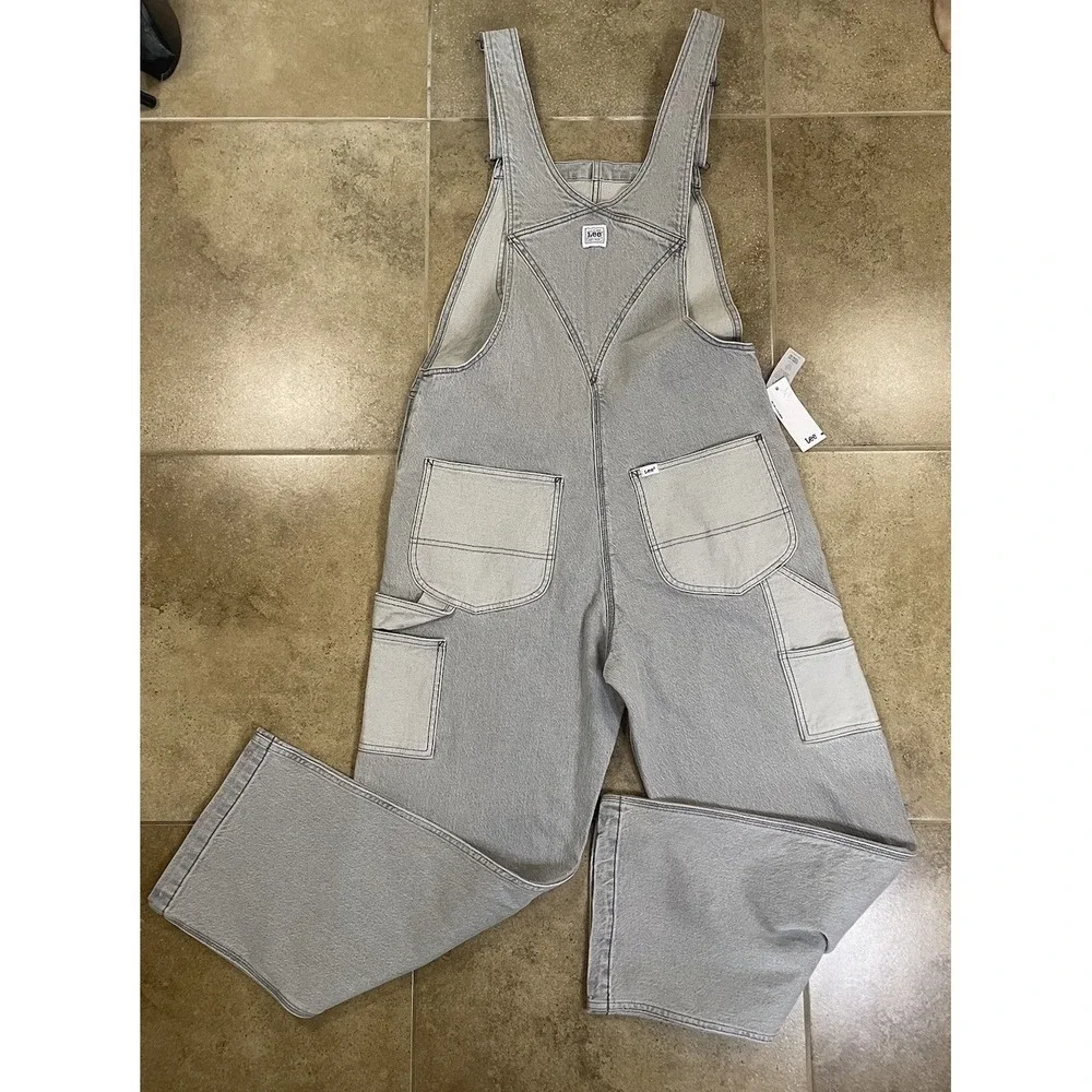 NWT Lee Workwear Bib Overalls Mens Size M Denim Carpenter Faded Gray Wash